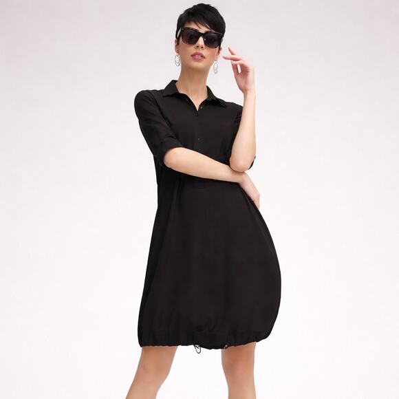 Chico's Zenergy UPF Bungee Half Sleeve Mini Shirt Dress Black L NWT - Picture 2 of 13